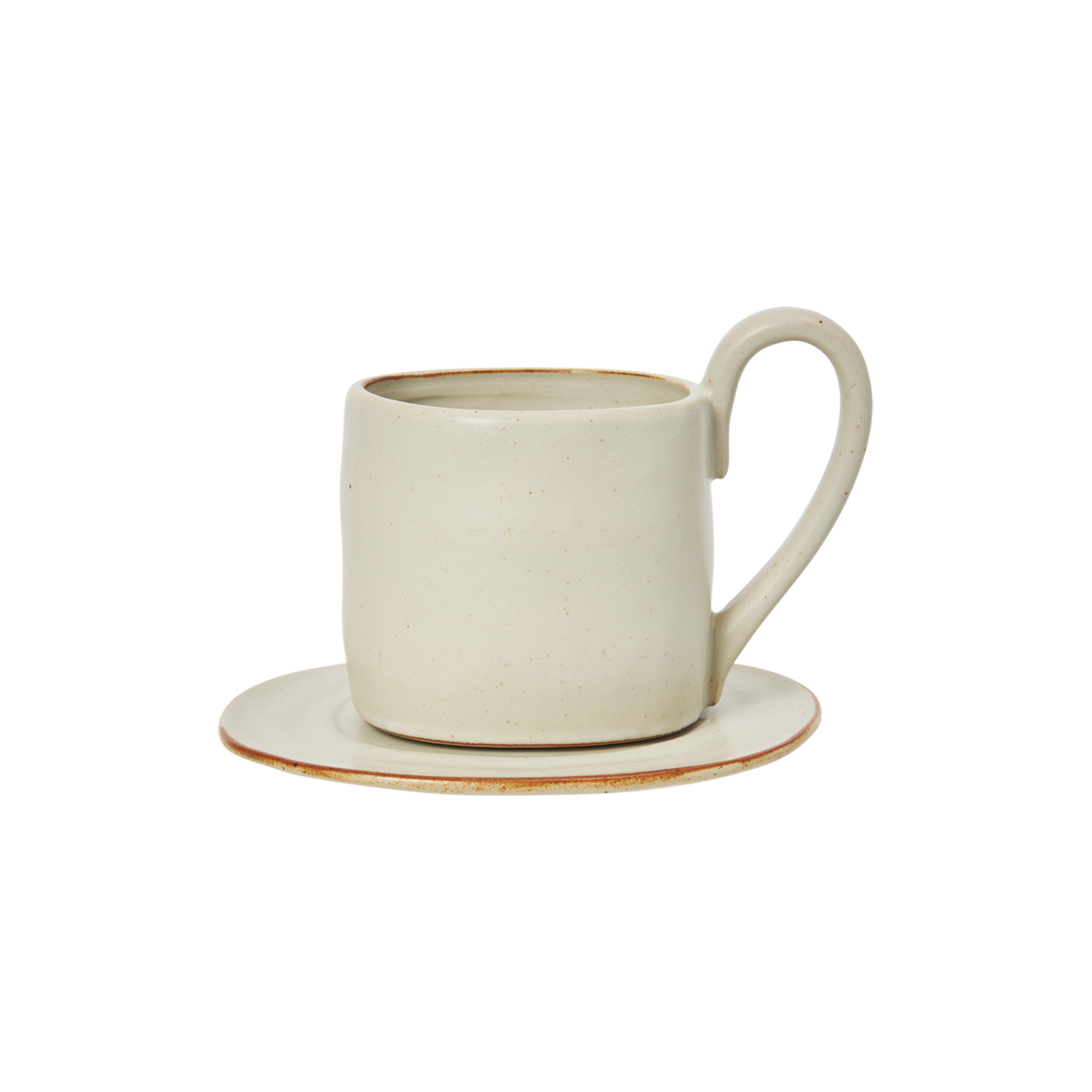 Ferm Living - Flow Mug with Saucer, off-white speckle