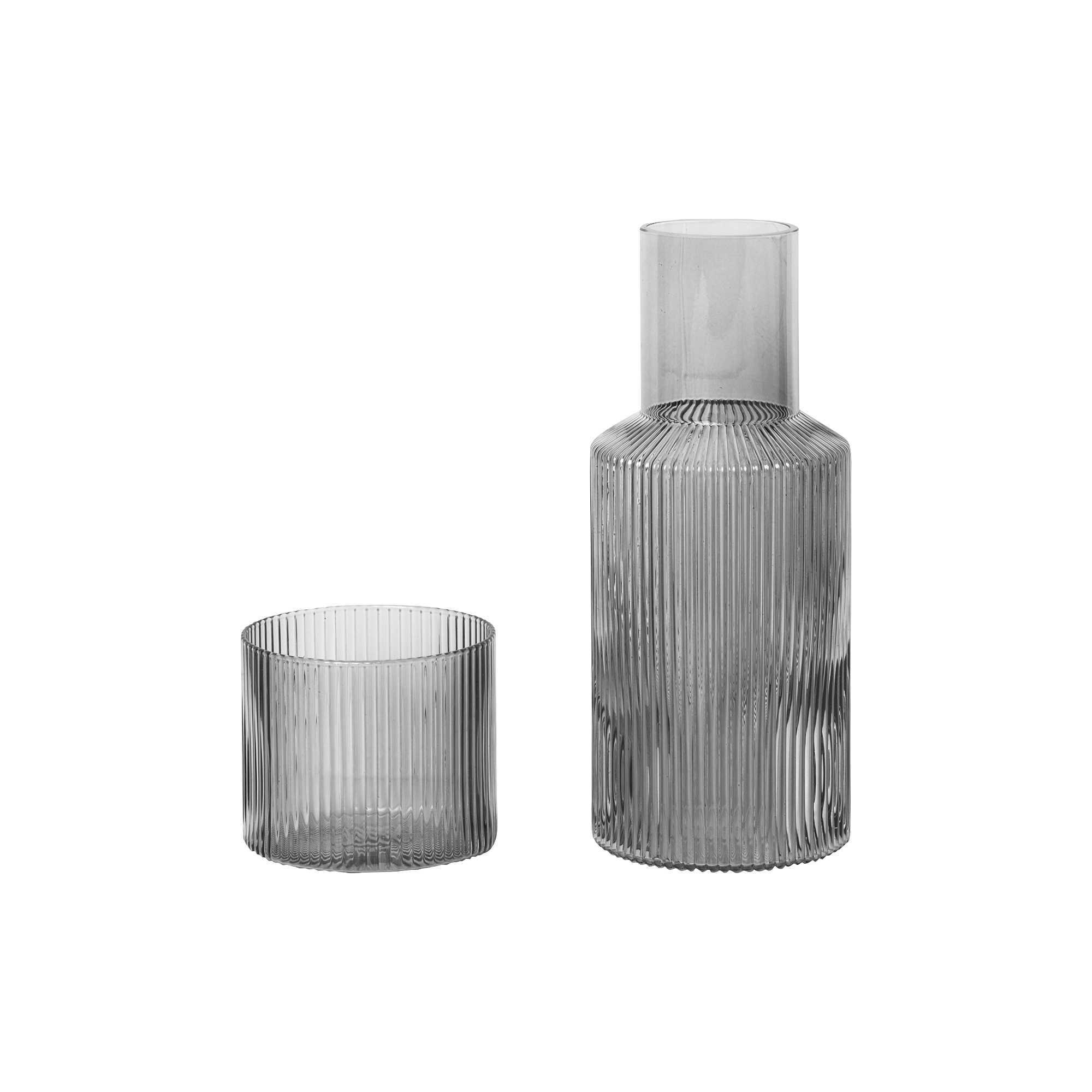 ferm LIVING - Ripple Carafe Set Small, smoked grey