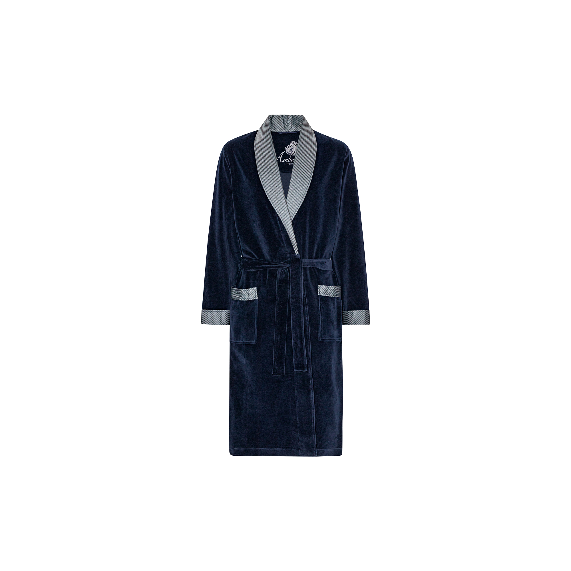 Ambassador 1867 - Davos Dressing gown, navy with sliver collar - Str. L