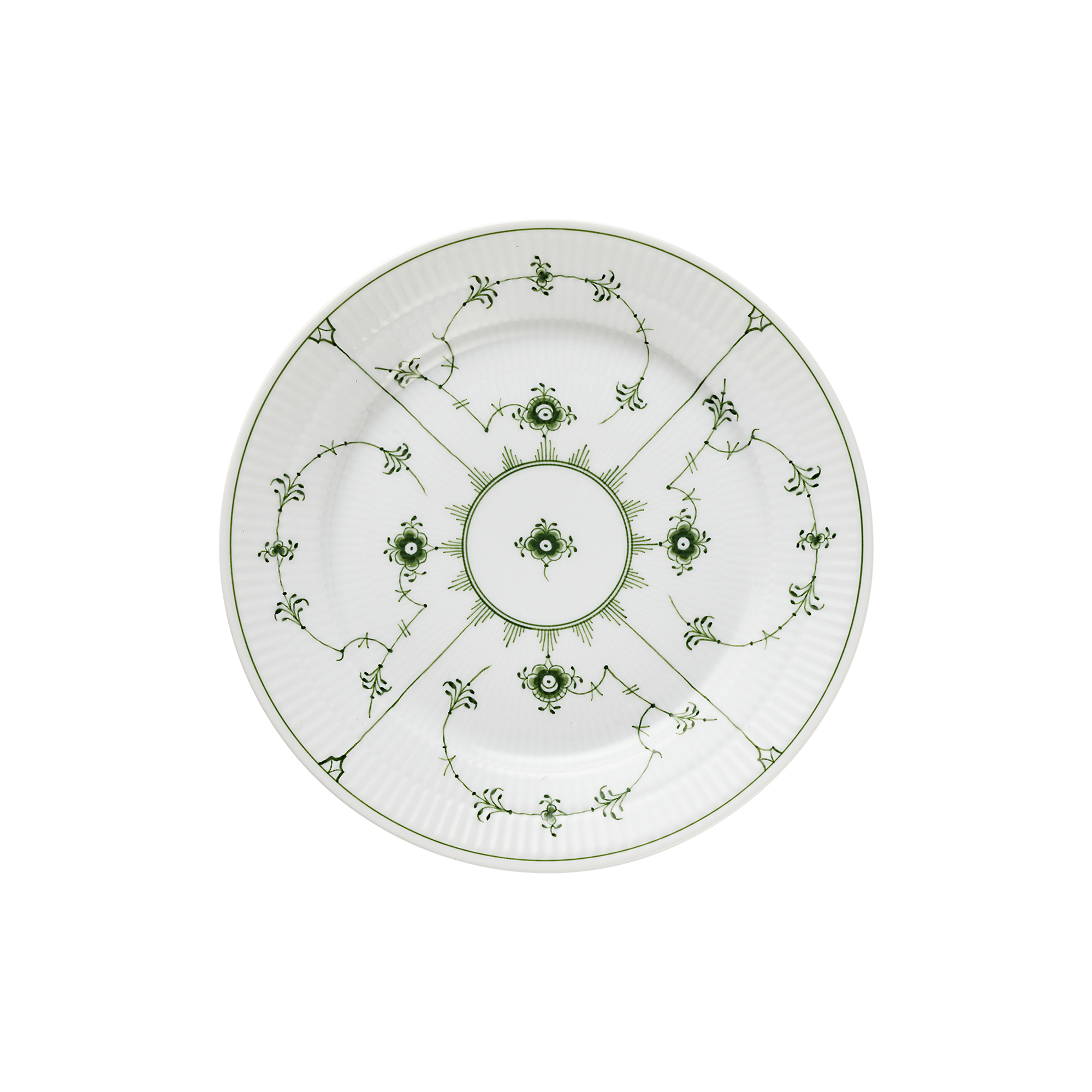 Royal Copenhagen - Grøn Musselmalet Riflet tallerken Ø 22 cm