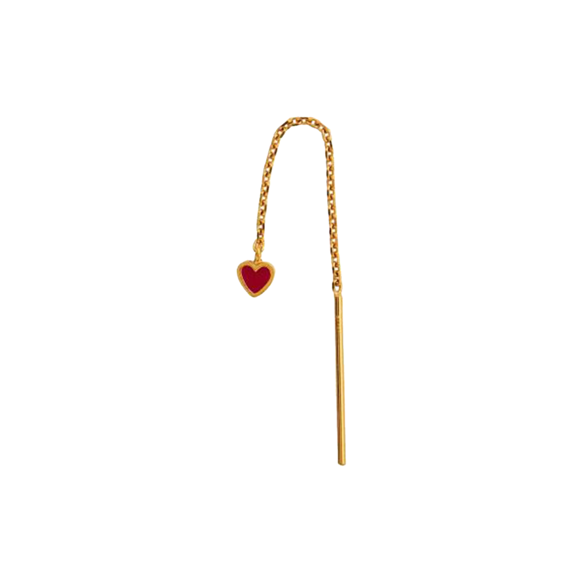 Stine A Jewelry - Dangling Love Heart Burgundy Enamel Earring Single, gold