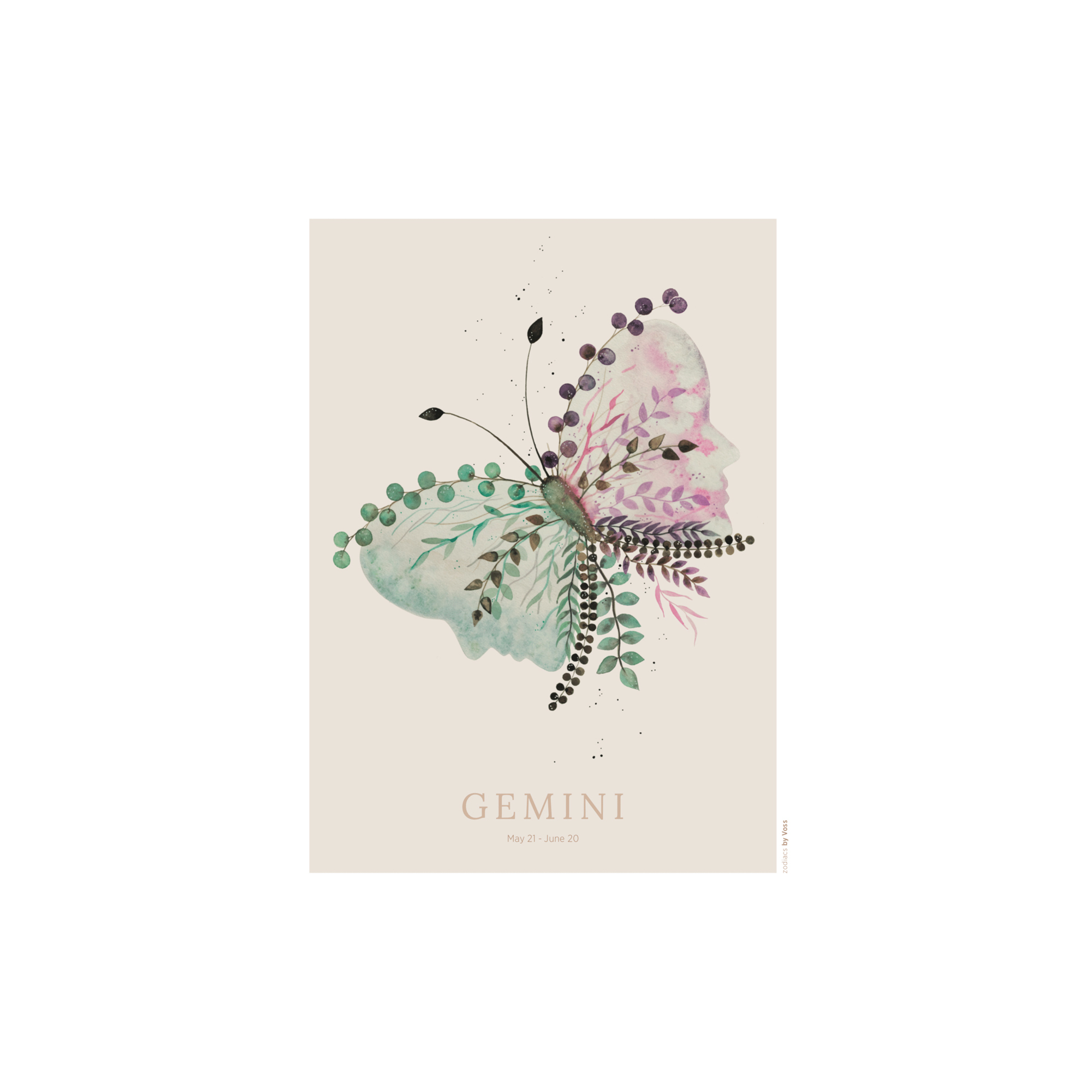 All by Voss - Tvillingen plakat, Zodiacs - 21x30 cm