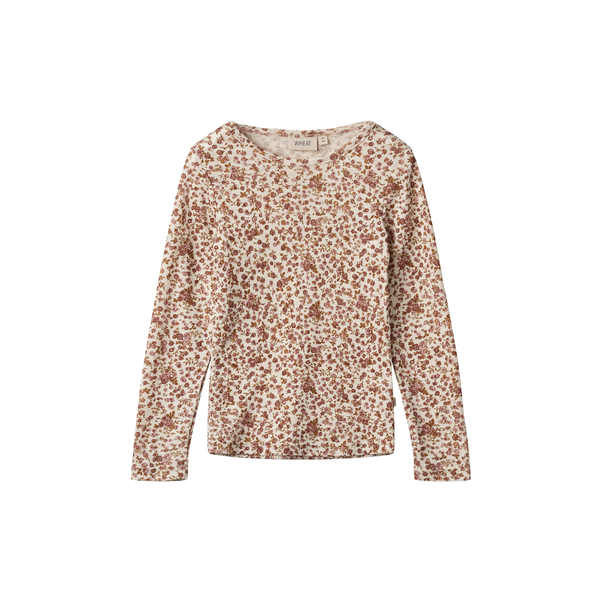 Wheat - Wool T-Shirt L/S Alfie, 2475 rose flowers - Str. 6Y-116