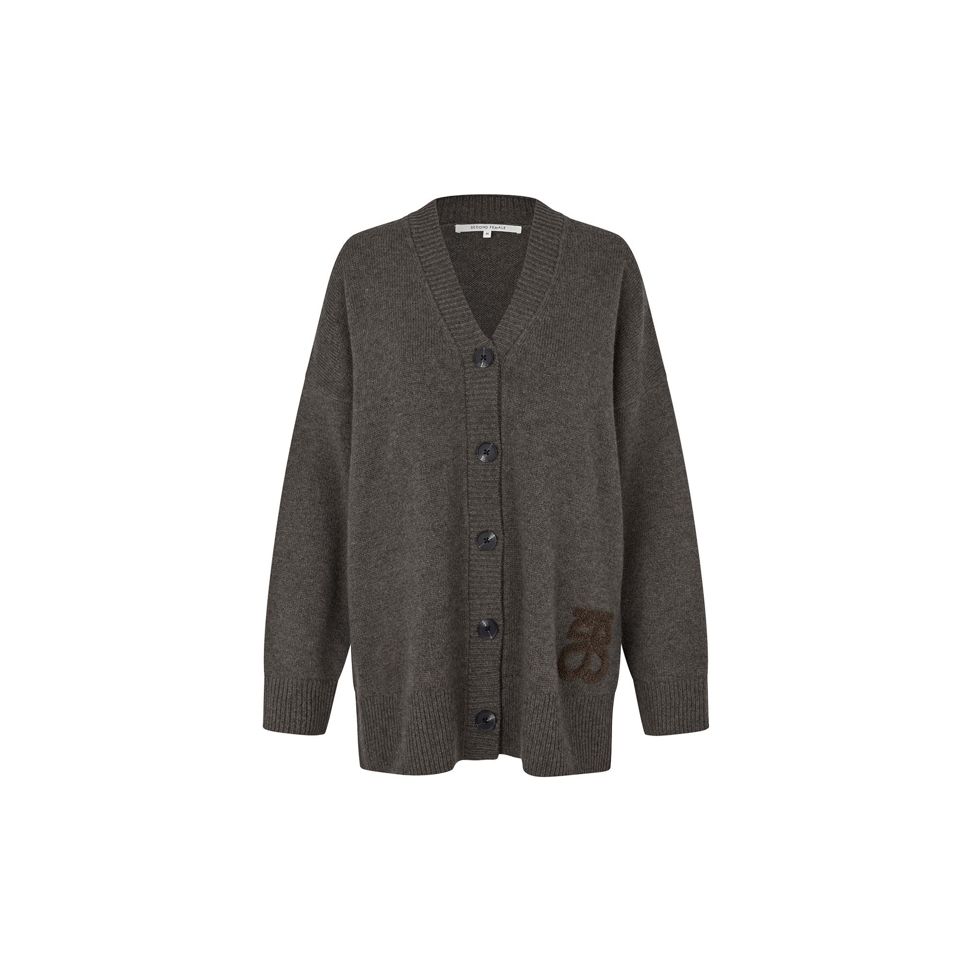 Second Female - Alpha Knit Monogram Cardigan, black olive - Str. L