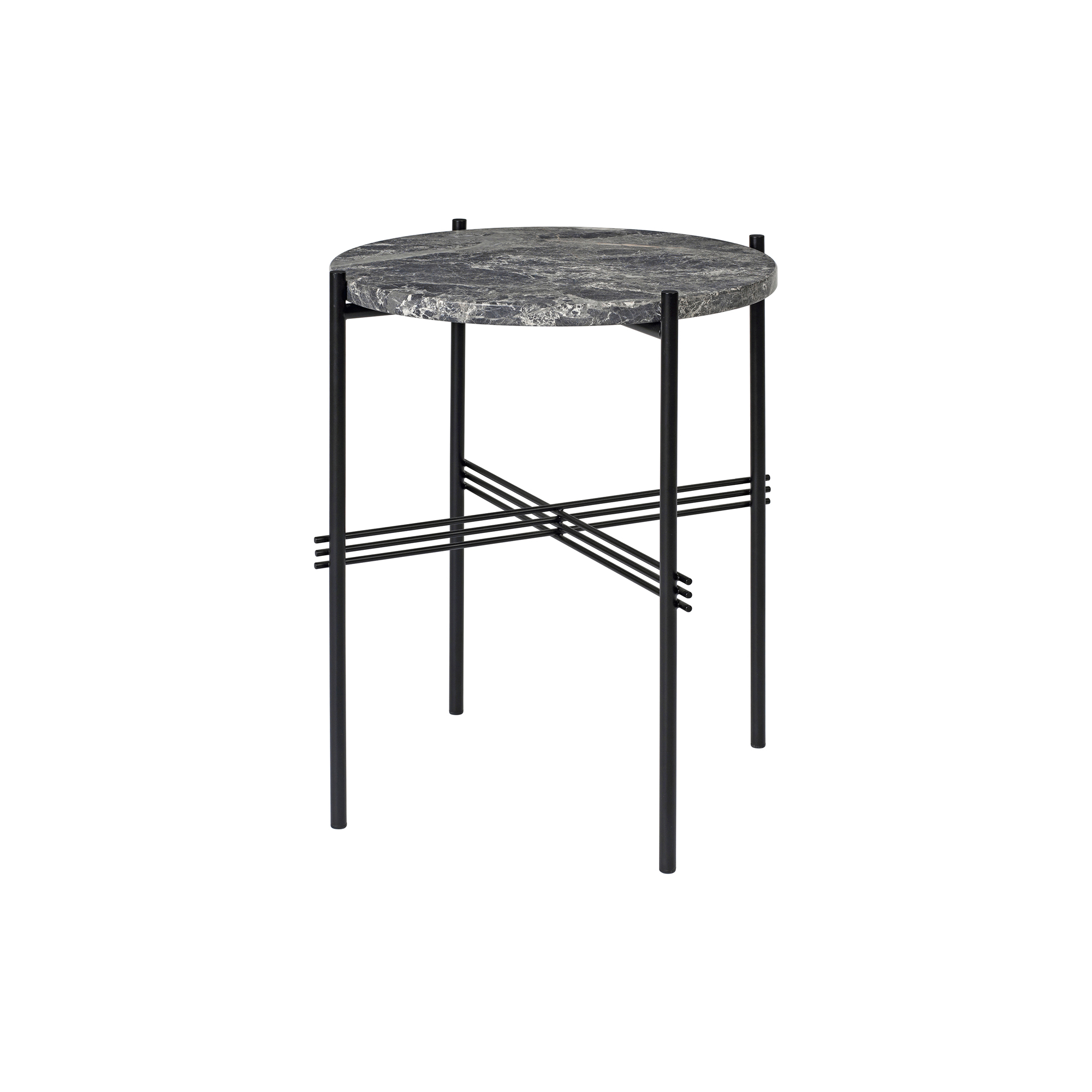 GUBI - TS Side Table Round, grey emperador marble/black