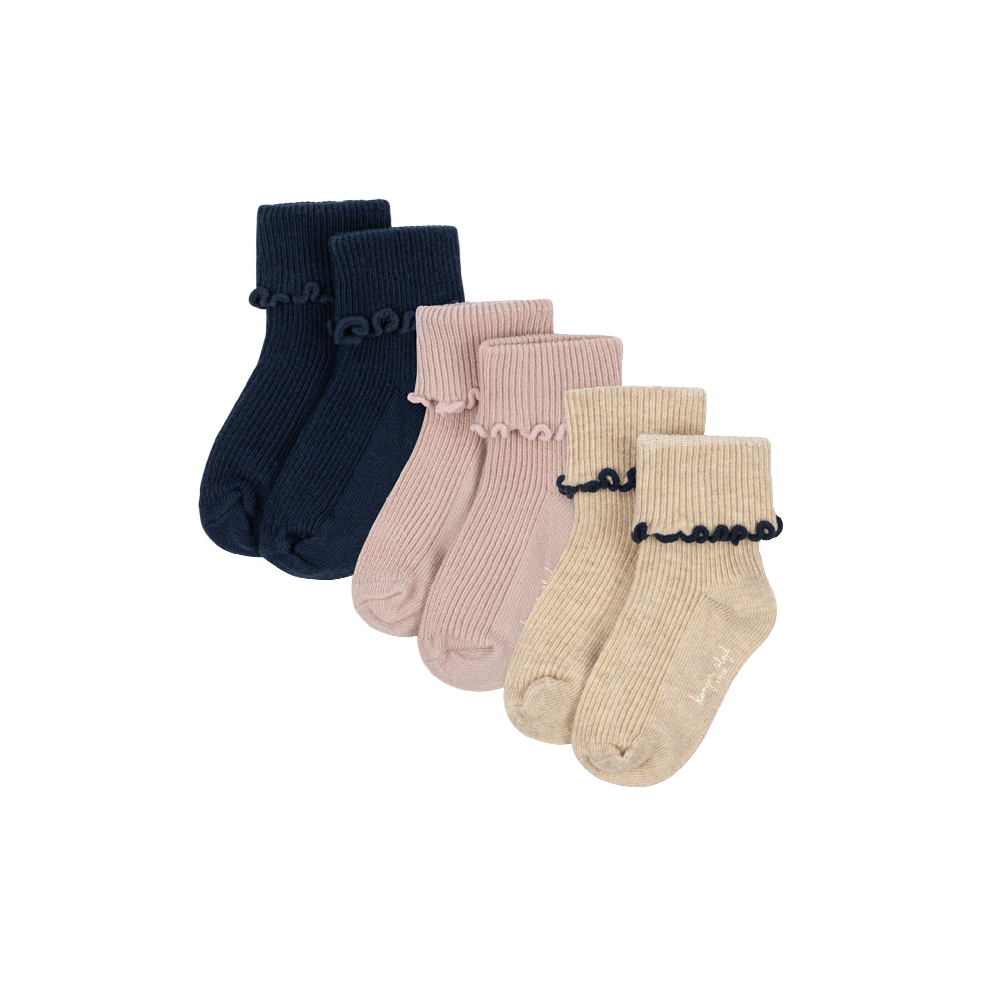 Konges Sløjd - 3 Pack Rib Frill Socks, navy/cream/blush - 19-21