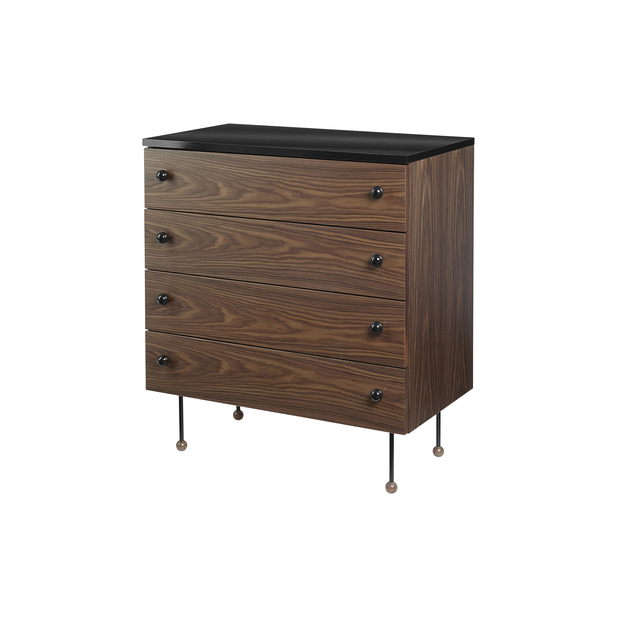 GUBI - 62 Dresser 4 Drawer, walnut/black - H: 89 x L: 80 x B: 45 cm.
