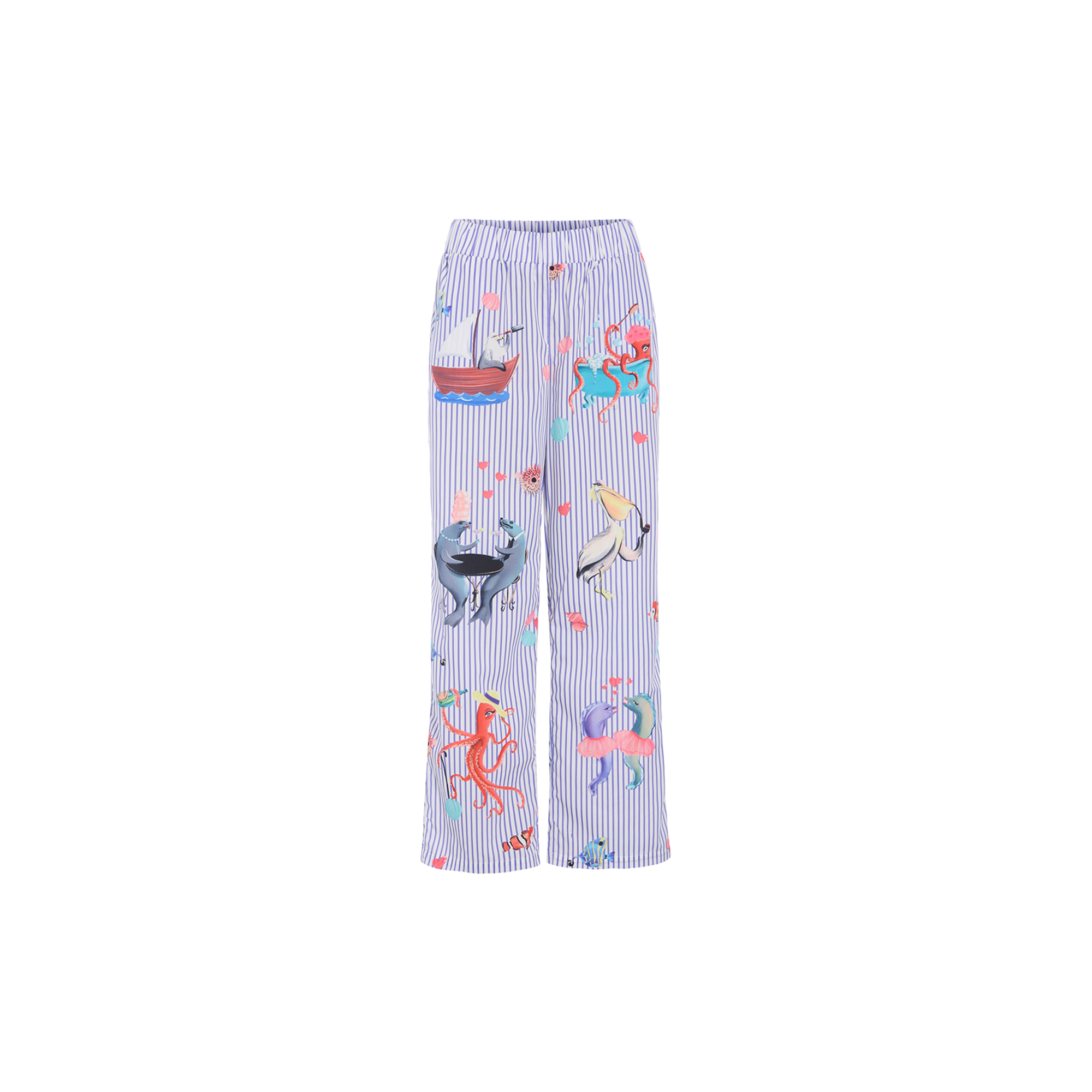 HUNKØN - Nessie Trousers, blue ocean art print - Str. XS