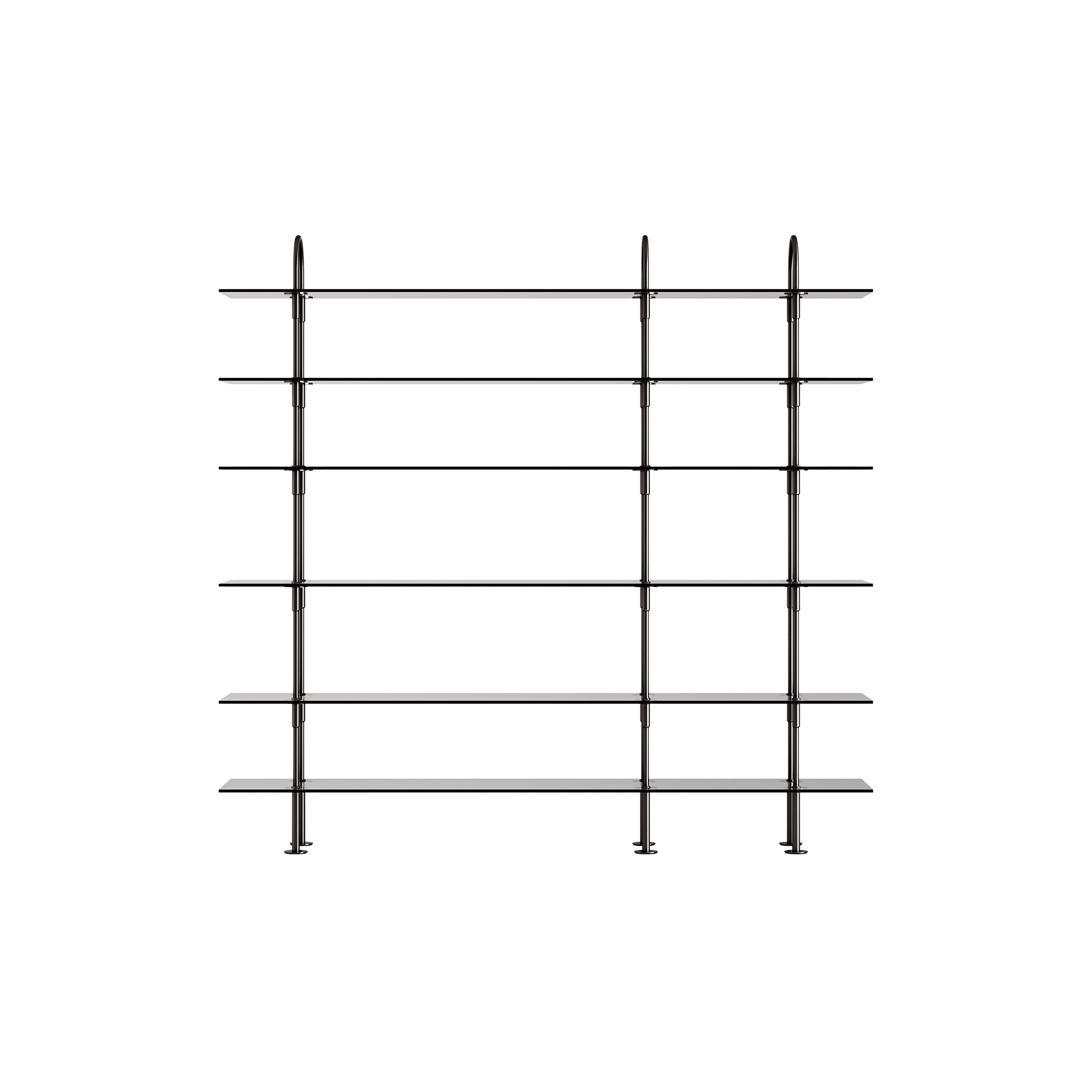 GUBI - Keen Shelving, black brass/smoked tempered glass
